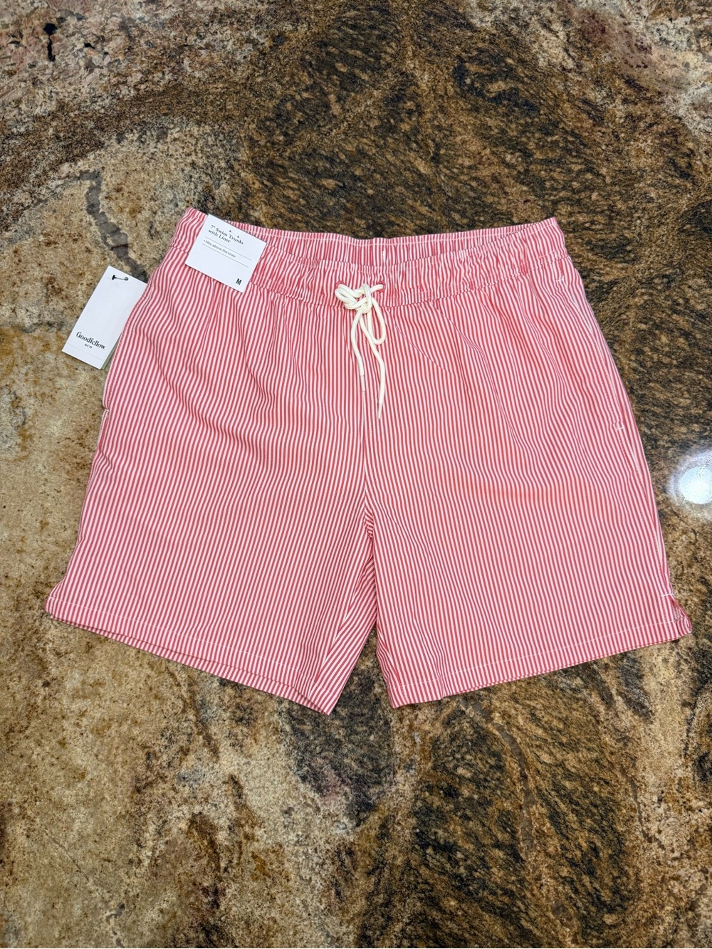 Goodfellow & Co Red and White Seersucker Swim Trunks